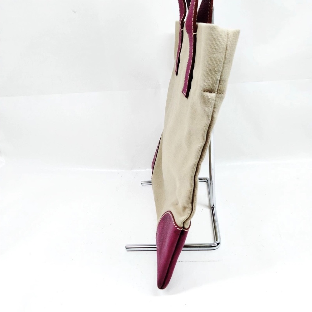 Prada Beige Canvas Tote with Pink Leather Handles and Accents - Picture 3 of 16